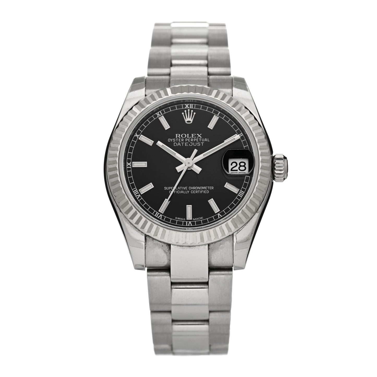 Stainless Steel 18K White Gold 31mm Oyster Perpetual Datejust Watch Black 178274