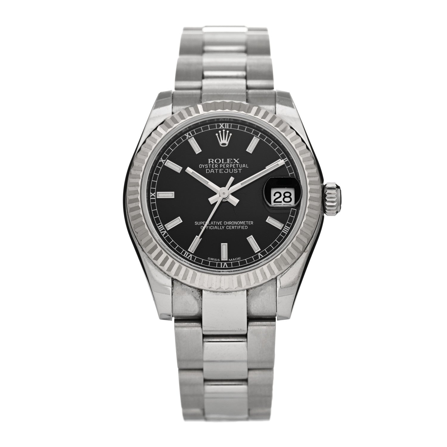 Rolex Stainless Steel 18K White Gold 31mm Oyster Perpetual Datejust Watch Black 178274 1 of 5