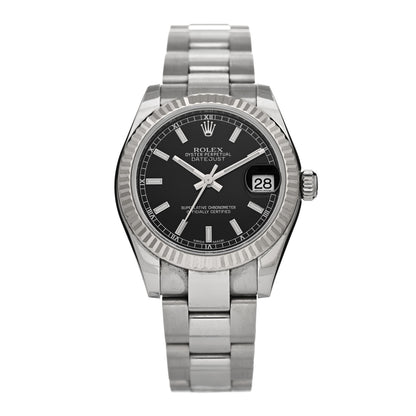 Rolex Stainless Steel 18K White Gold 31mm Oyster Perpetual Datejust Watch Black 178274 1 of 5