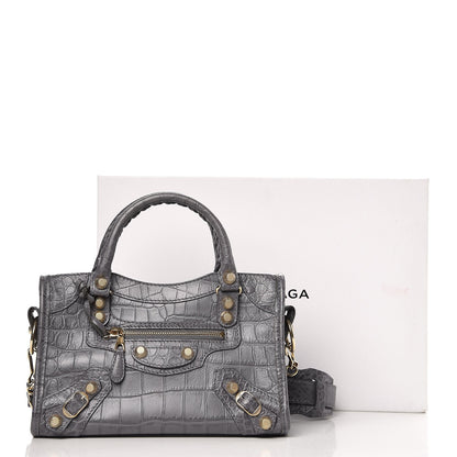 Balenciaga Calfskin Crocodile Embossed Giant 12 Gold Hardware Mini City Gris Beton 9 of 9