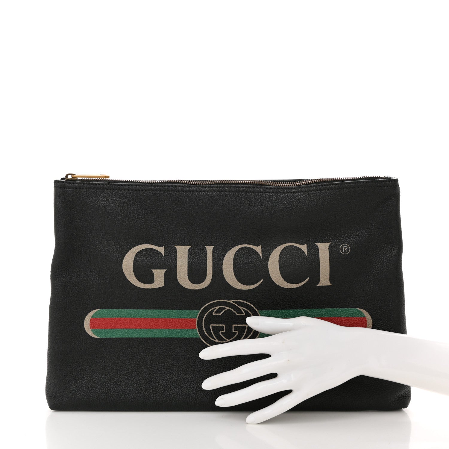 Gucci Pebbled Calfskin Large Logo Portfolio Clutch Black 4 of 16