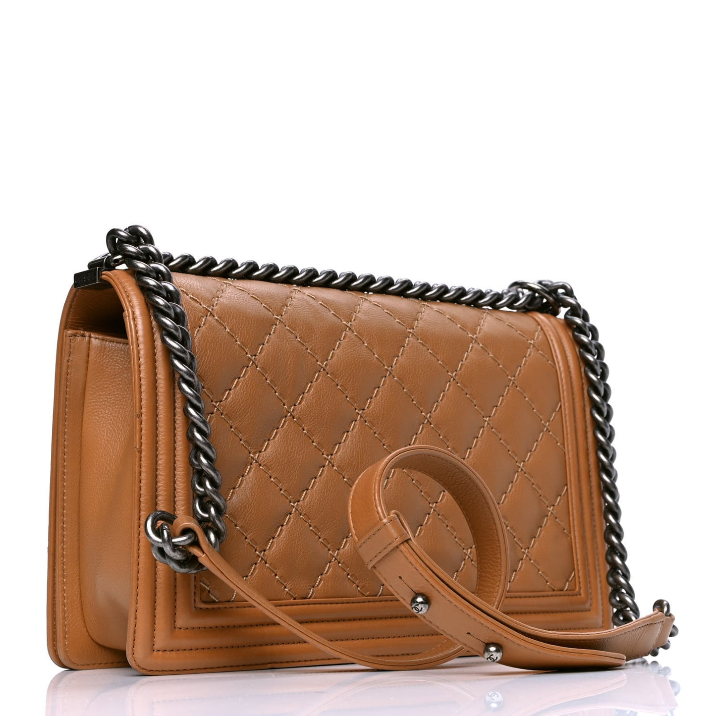 Calfskin Quilted Double Stitch New Medium Boy Flap Beige