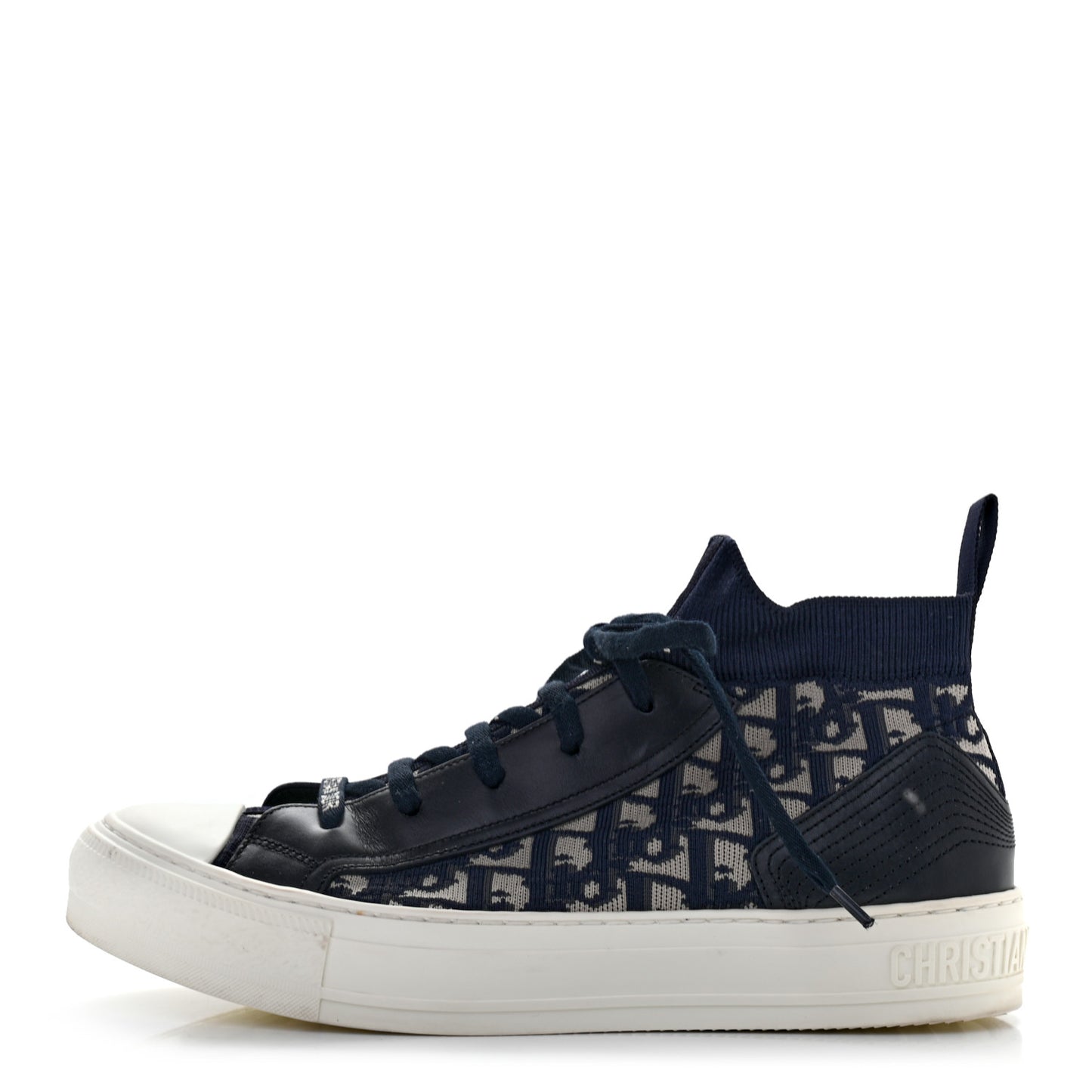 Technical Knit Calfskin Oblique Womens Walk'n Dior Mid Top Sneakers 39 Deep Blue