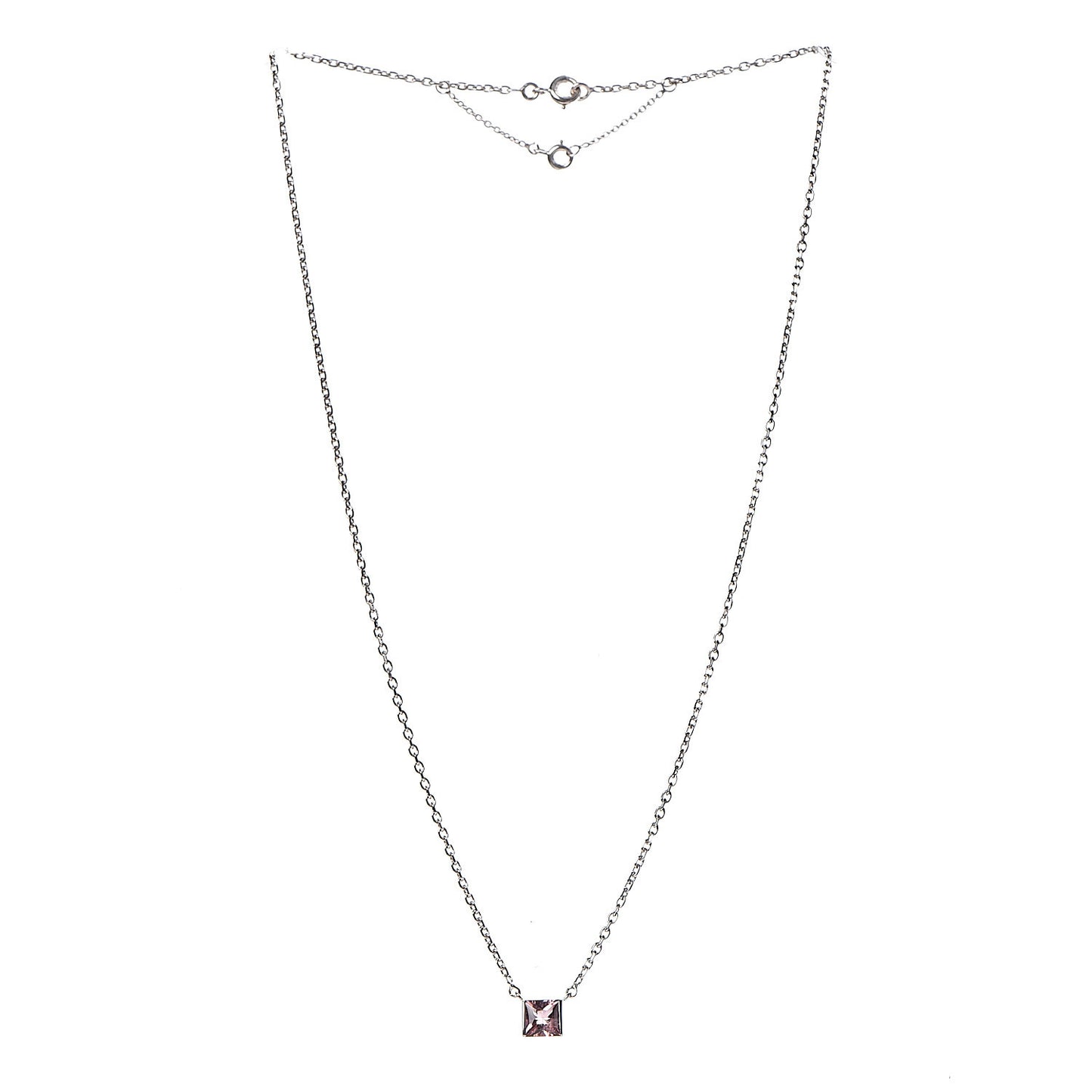 18K White Gold Pink Tourmaline Tank Pendant Necklace