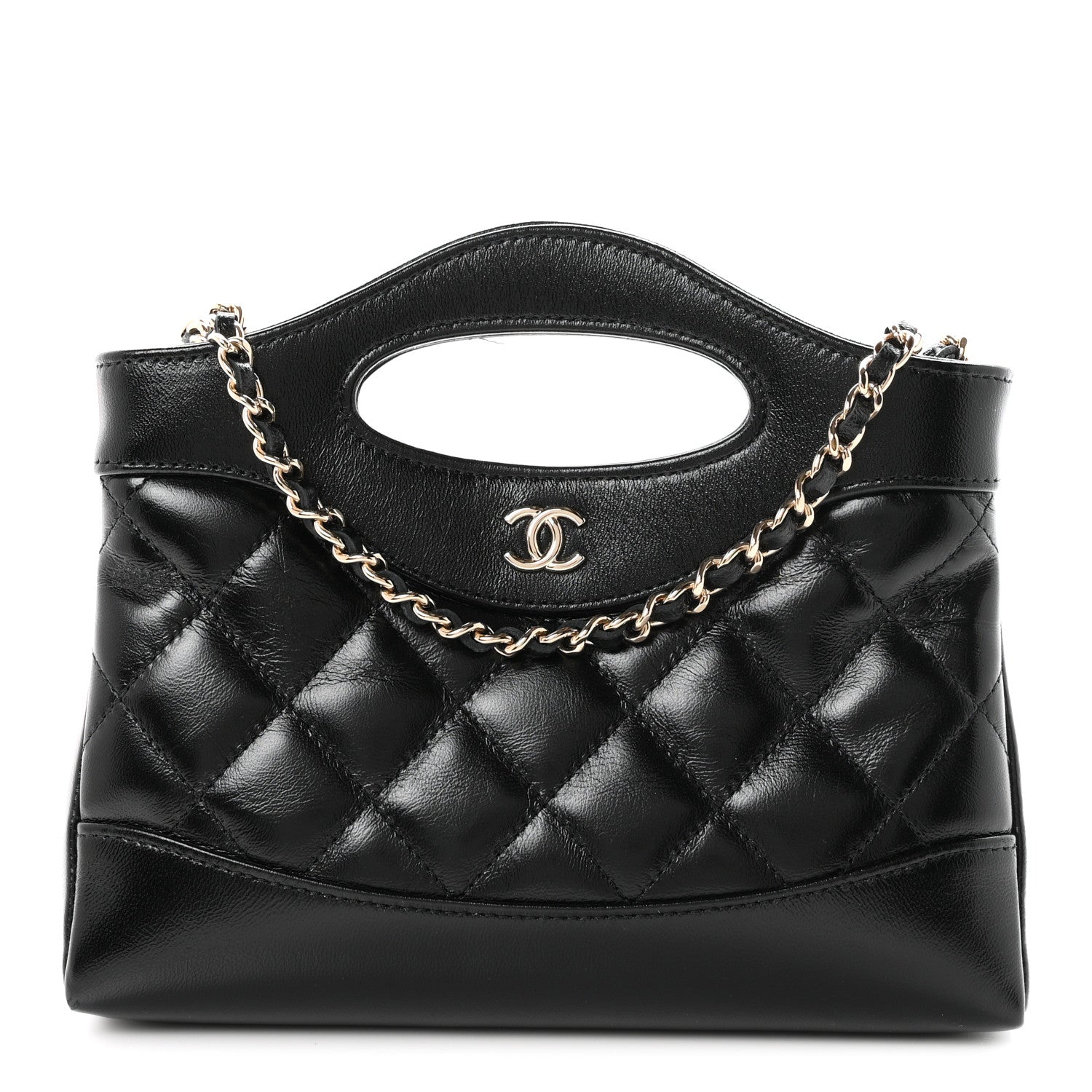 Chanel Shiny Crumpled Calfskin Quilted Nano 31 Shopping Bag Black 1 of 11