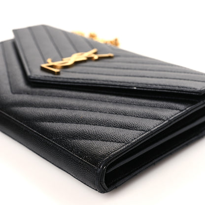 Saint Laurent Grain De Poudre Matelasse Chevron Monogram Chain Wallet Black 9 of 9