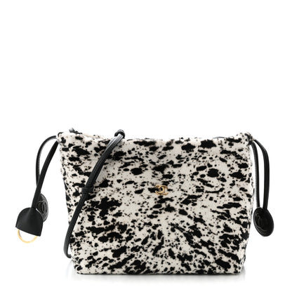 Chanel Pony Hair Printed Drawstring Clutch With Strap White Black 1 of 10