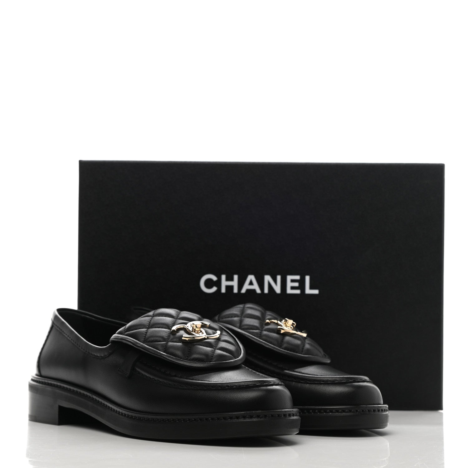 Chanel Lambskin Quilted CC Turnlock Loafers 39 Black 9 of 9