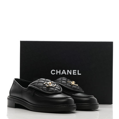 Chanel Lambskin Quilted CC Turnlock Loafers 39 Black 9 of 9