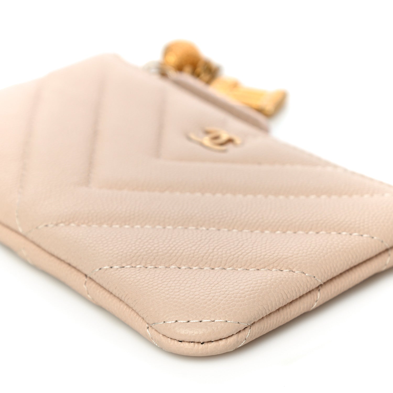 Chanel Caviar Chevron Quilted Small Ancient Greek Charms Cosmetic Case Beige 10 of 11