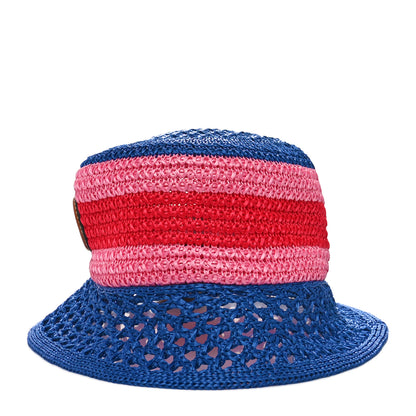 Gucci Raffia Effect Web Interlocking G Bucket Hat M Blue Multicolor 4 of 9