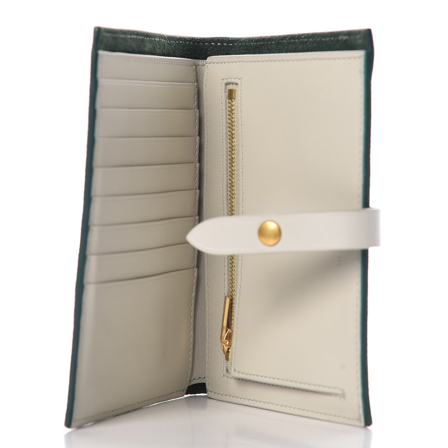 Grained Calfskin Medium Multifunction Strap Wallet Amazone Chalk