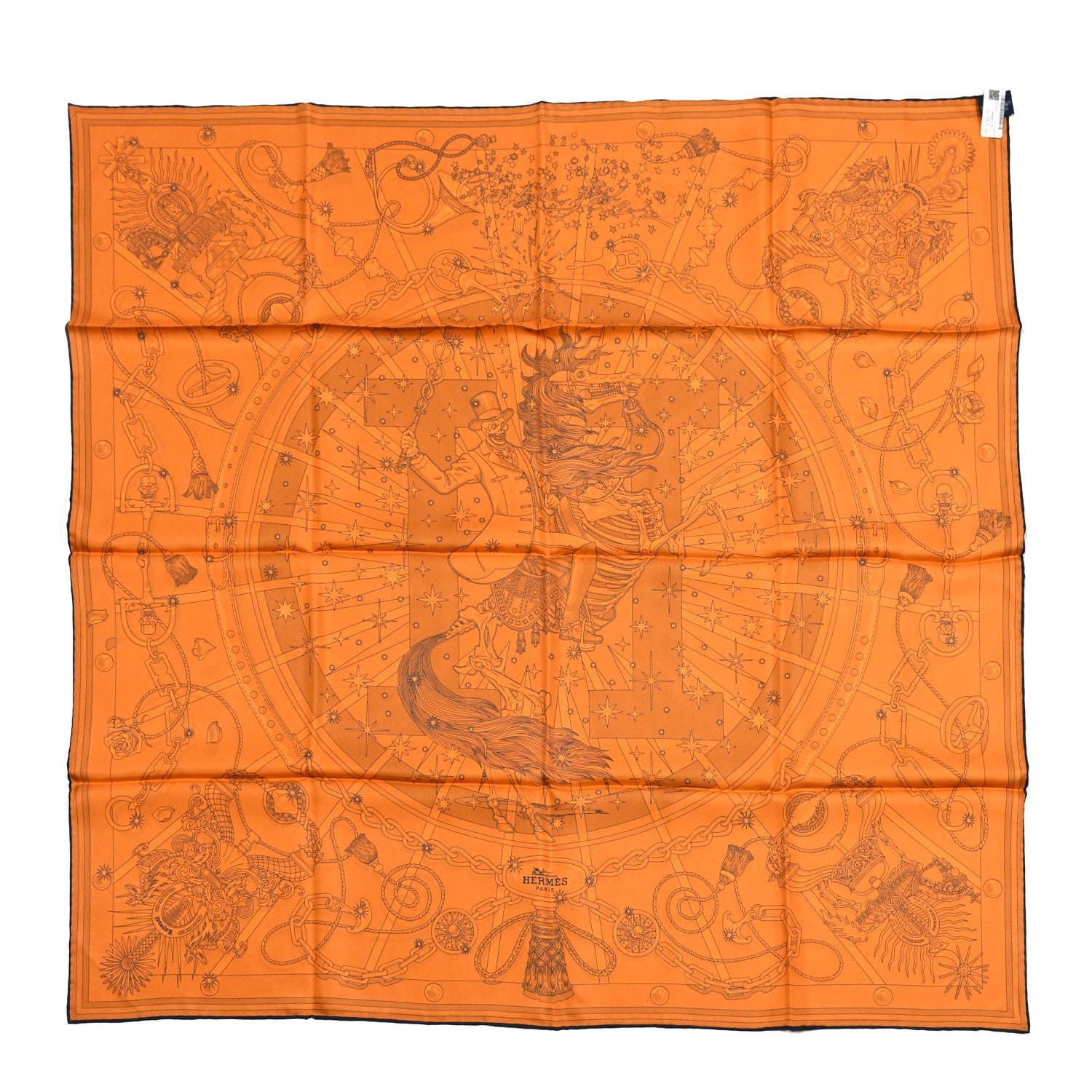 Hermes Silk C'est La Fete Double Face Scarf 90 Ciel Gris Orange 2 of 7