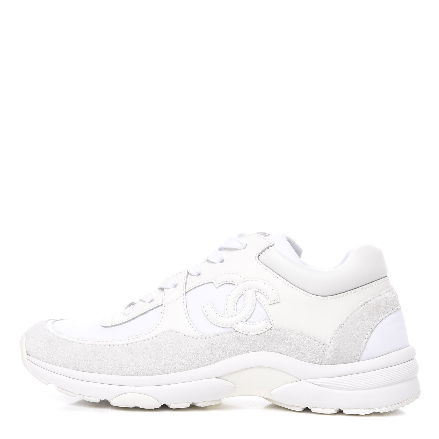 Suede Calfskin Fabric CC Sneakers 38.5 White