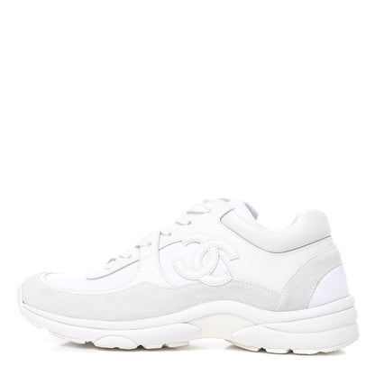 Chanel Suede Calfskin Fabric CC Sneakers 38.5 White 1 of 9