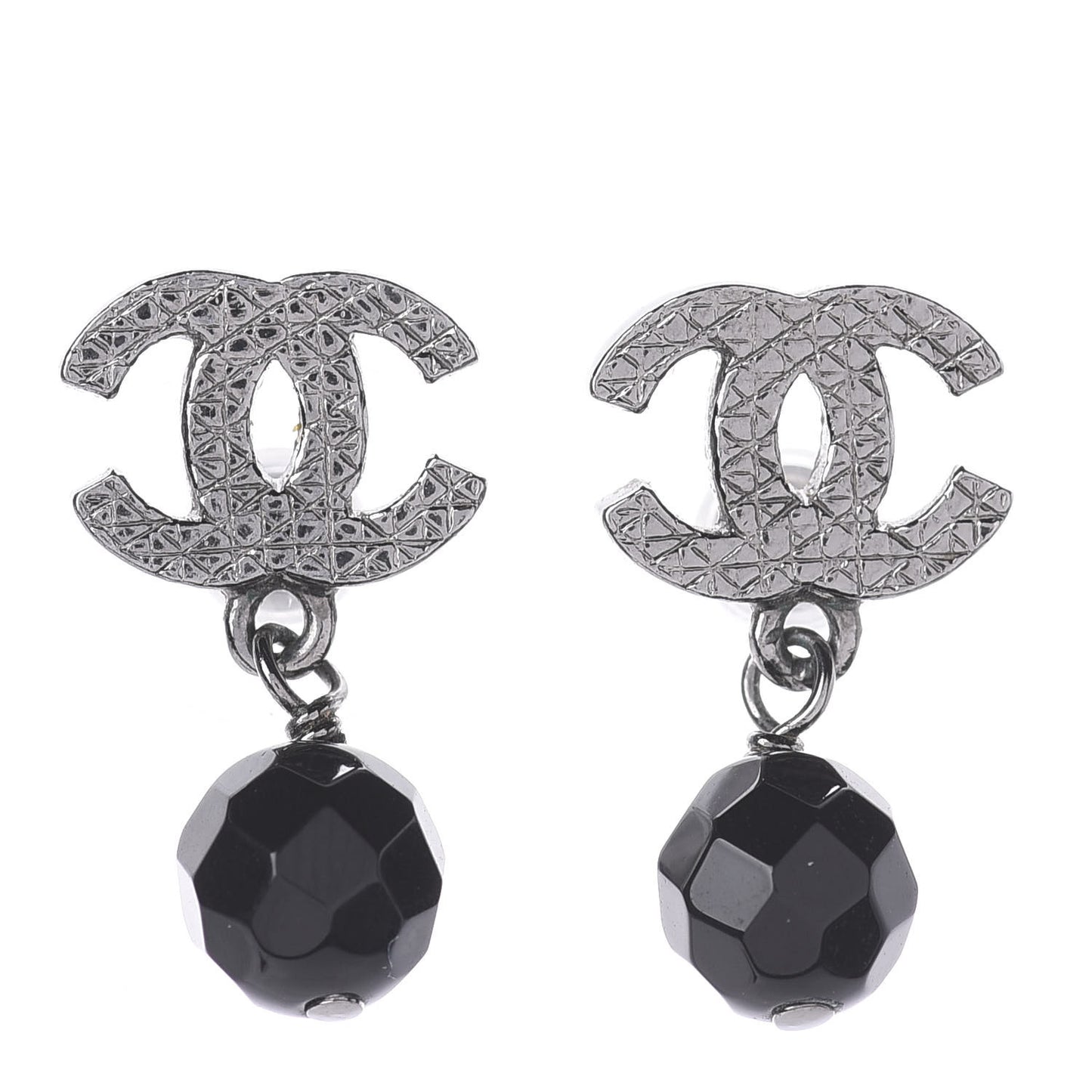 Ruthenium Bead CC Drop Earrings Black