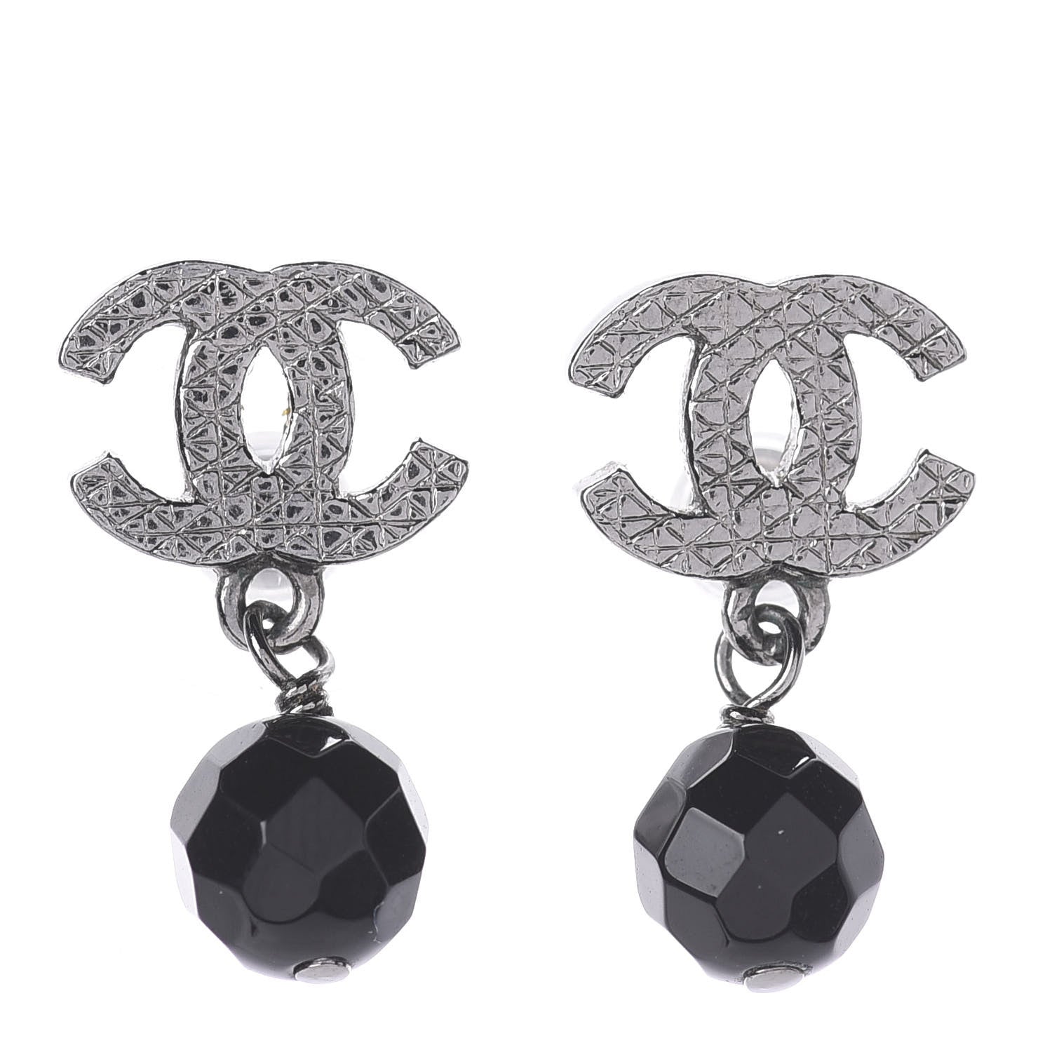 Chanel Ruthenium Bead CC Drop Earrings Black 1 of 3