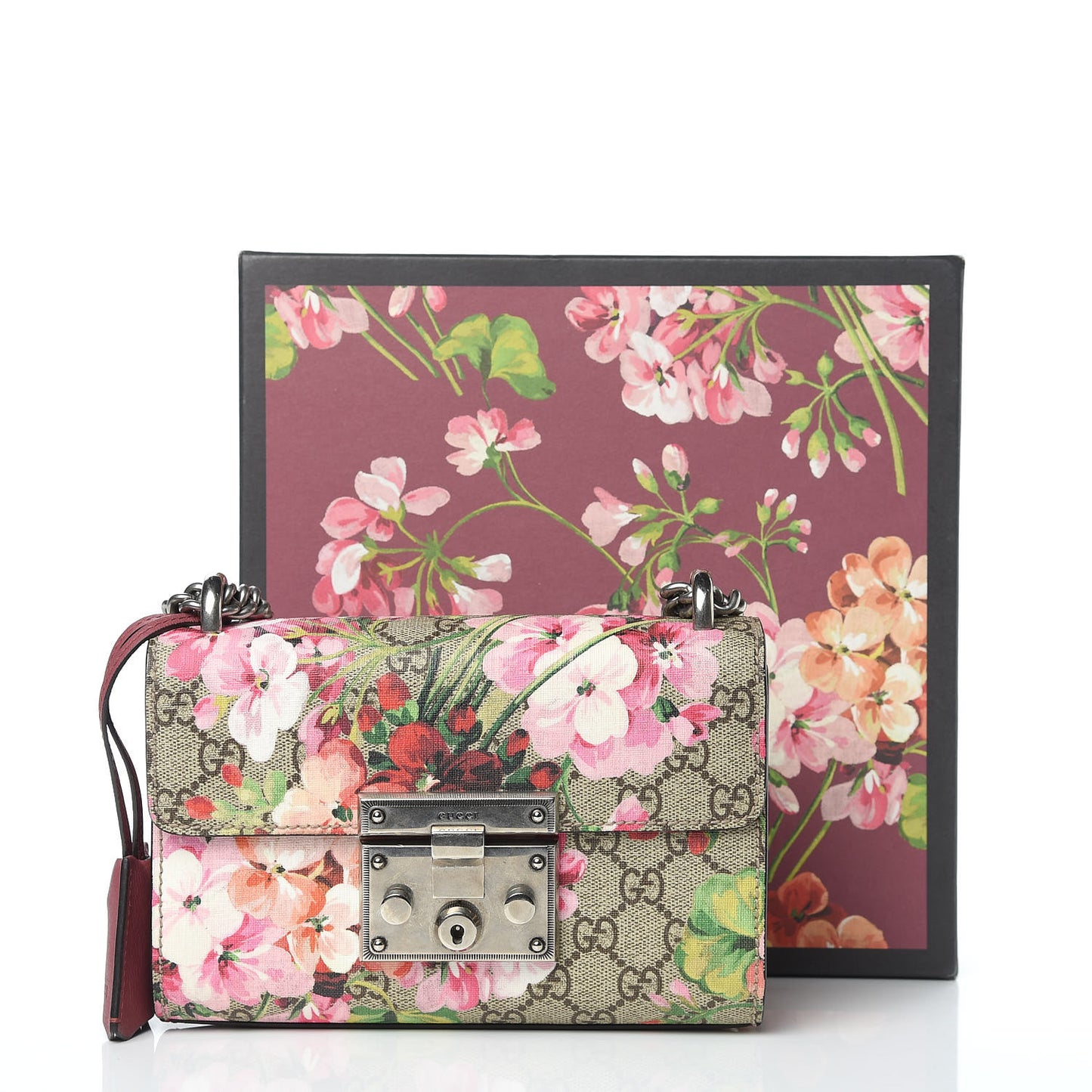 GG Supreme Monogram Blooms Small Padlock Shoulder Bag Beige Multicolor Dry Rose