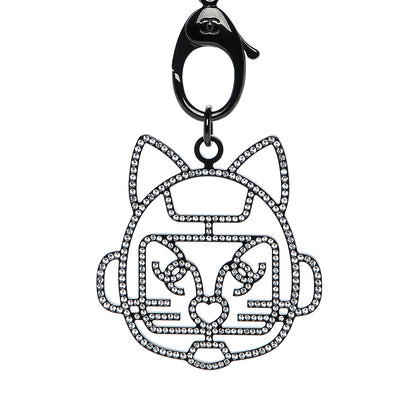 Chanel Crystal CC Emoji Robot Cat Lanyard Necklace Black Silver 4 of 6