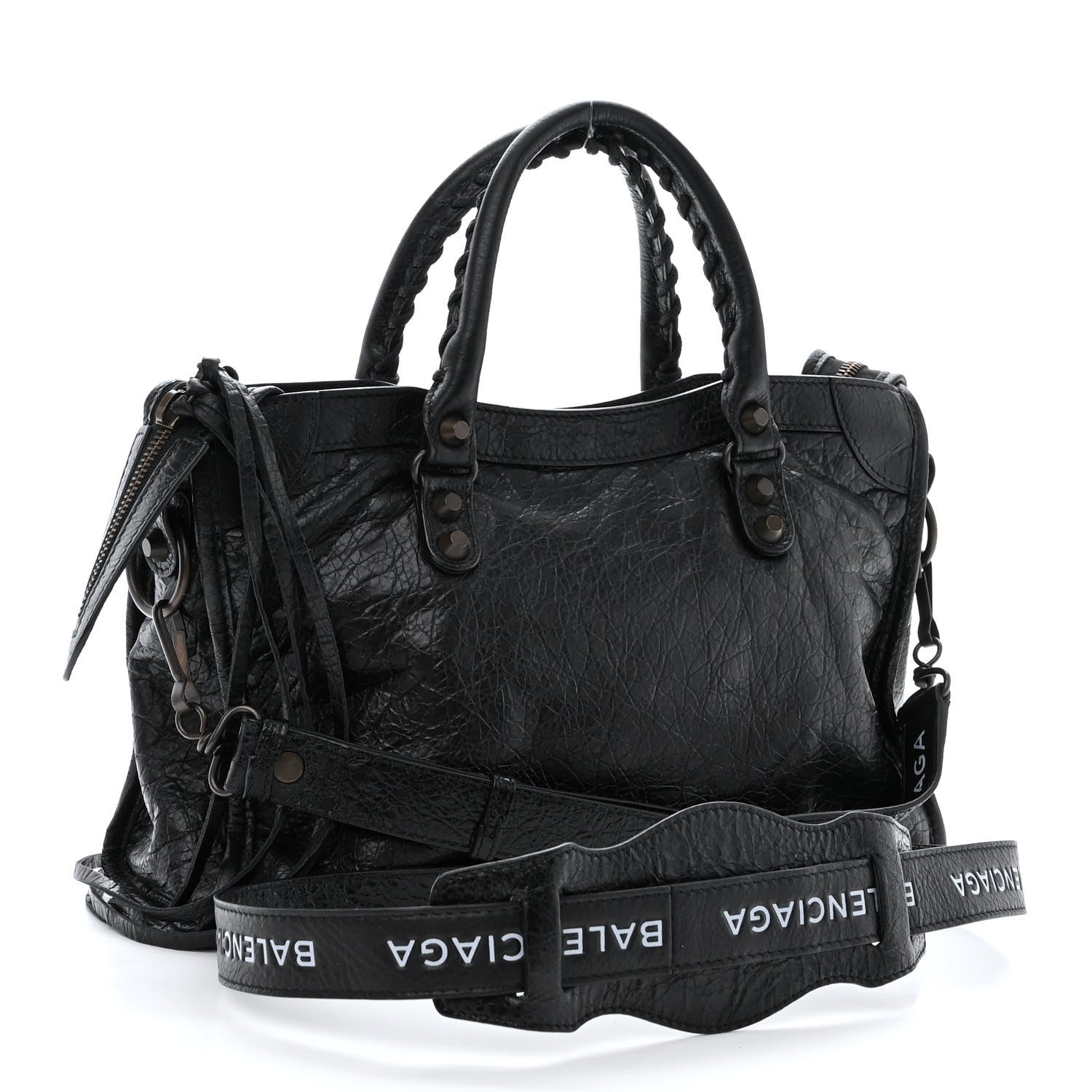 Balenciaga Agneau Classic Hardware S City Logo Strap Black White 3 of 10