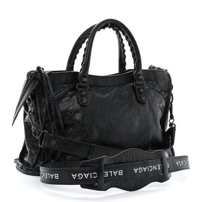 Balenciaga Agneau Classic Hardware S City Logo Strap Black White 3 of 10