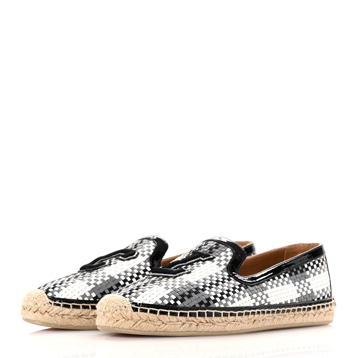 Patent Calfskin Reflective Tresse Nanou Ivy Orlato Espadrilles 39 White Black Grey