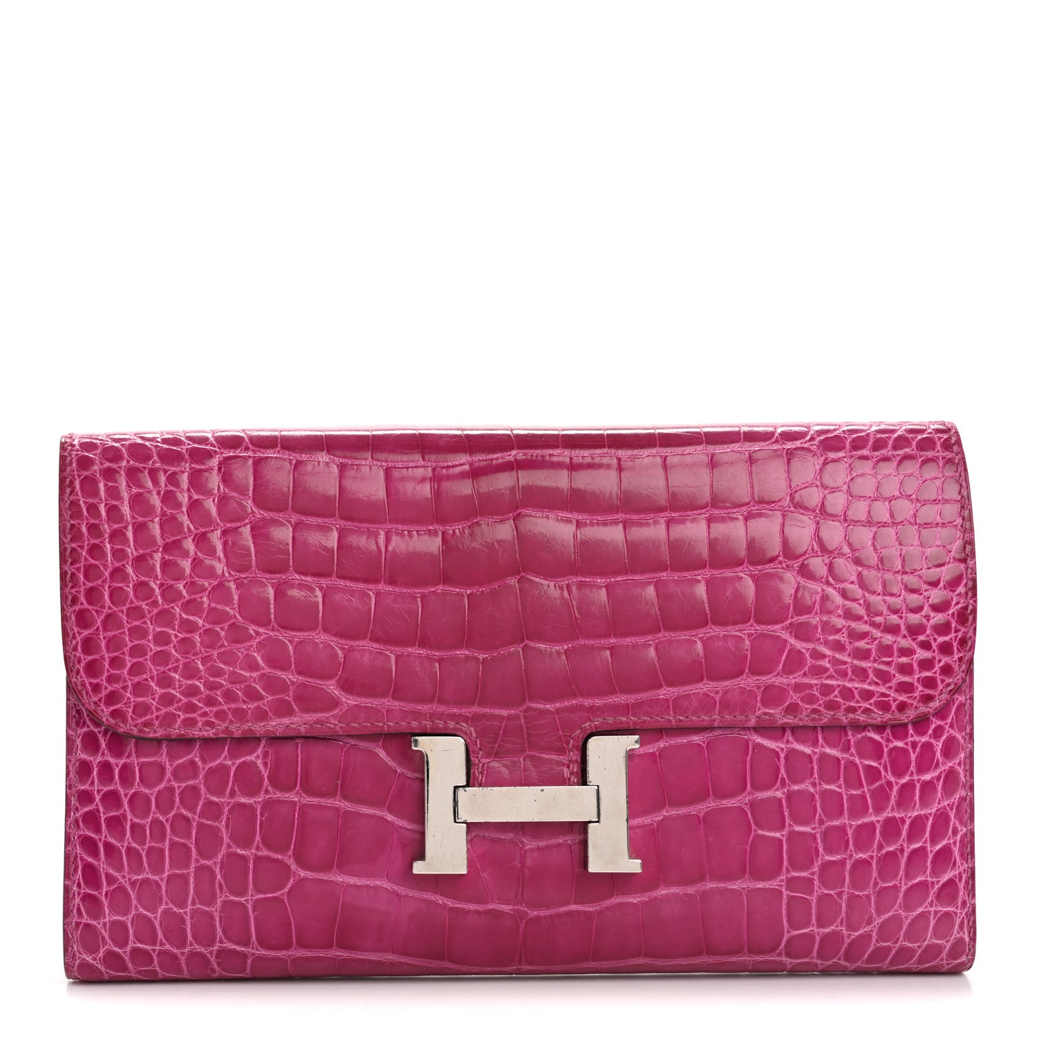 Hermes Shiny Alligator Constance Long Wallet Rose Scheherazade 1 of 12