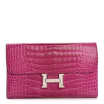 Hermes Shiny Alligator Constance Long Wallet Rose Scheherazade 1 of 12