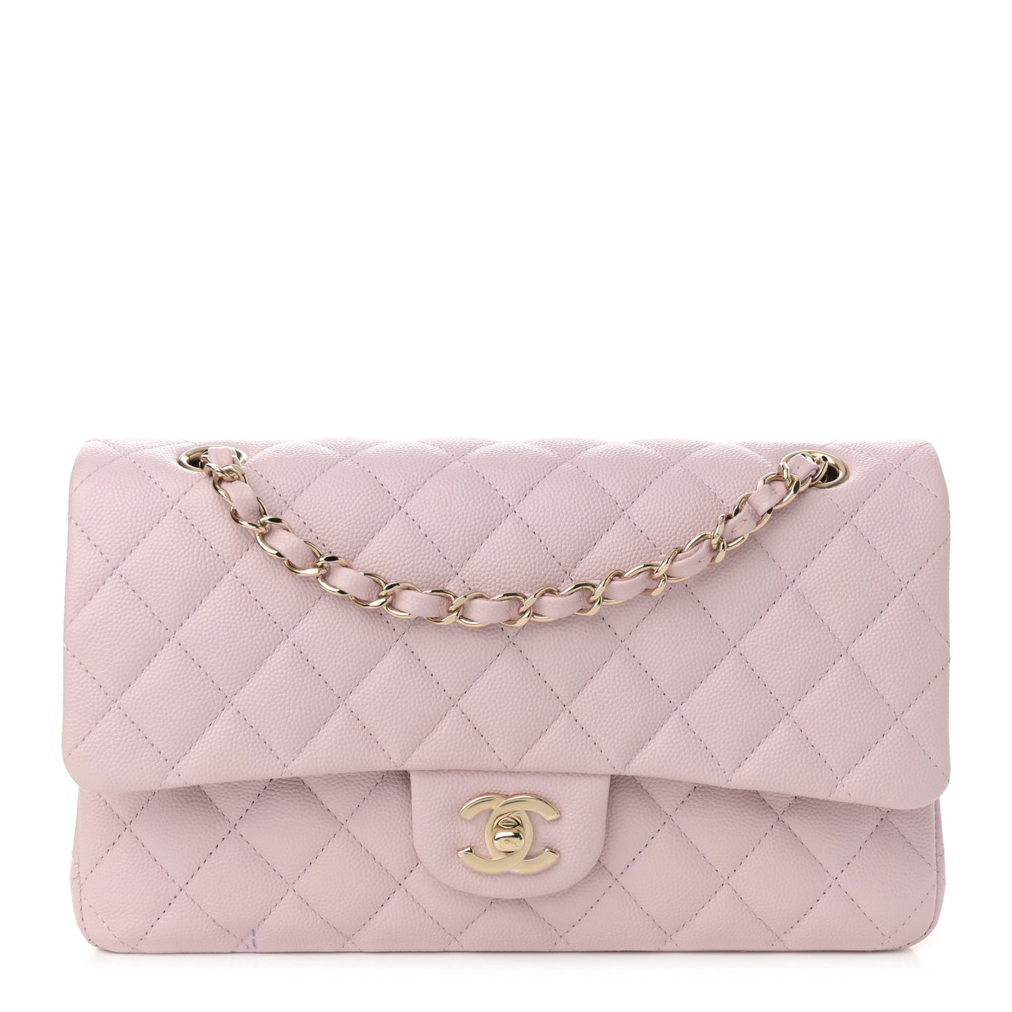 Caviar Quilted Medium Double Flap Light Pink