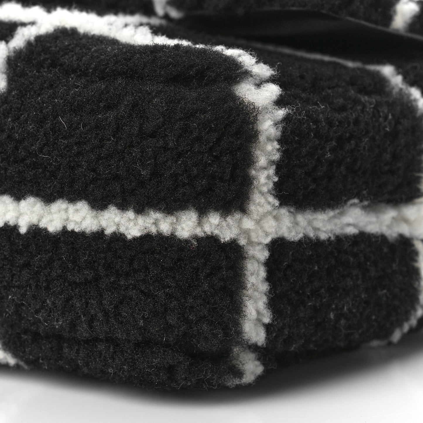 Shearling Lambskin Large Fluffy Tartan Single Flap Black White