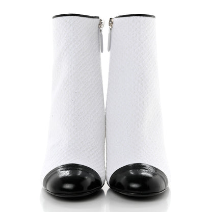 Chanel Tweed Cap Toe CC Ankle Boots 36.5 White Black 2 of 9