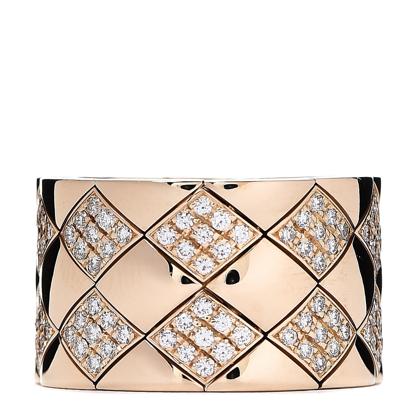 18K Yellow Gold Diamond Matelasse Ring 55 7.25