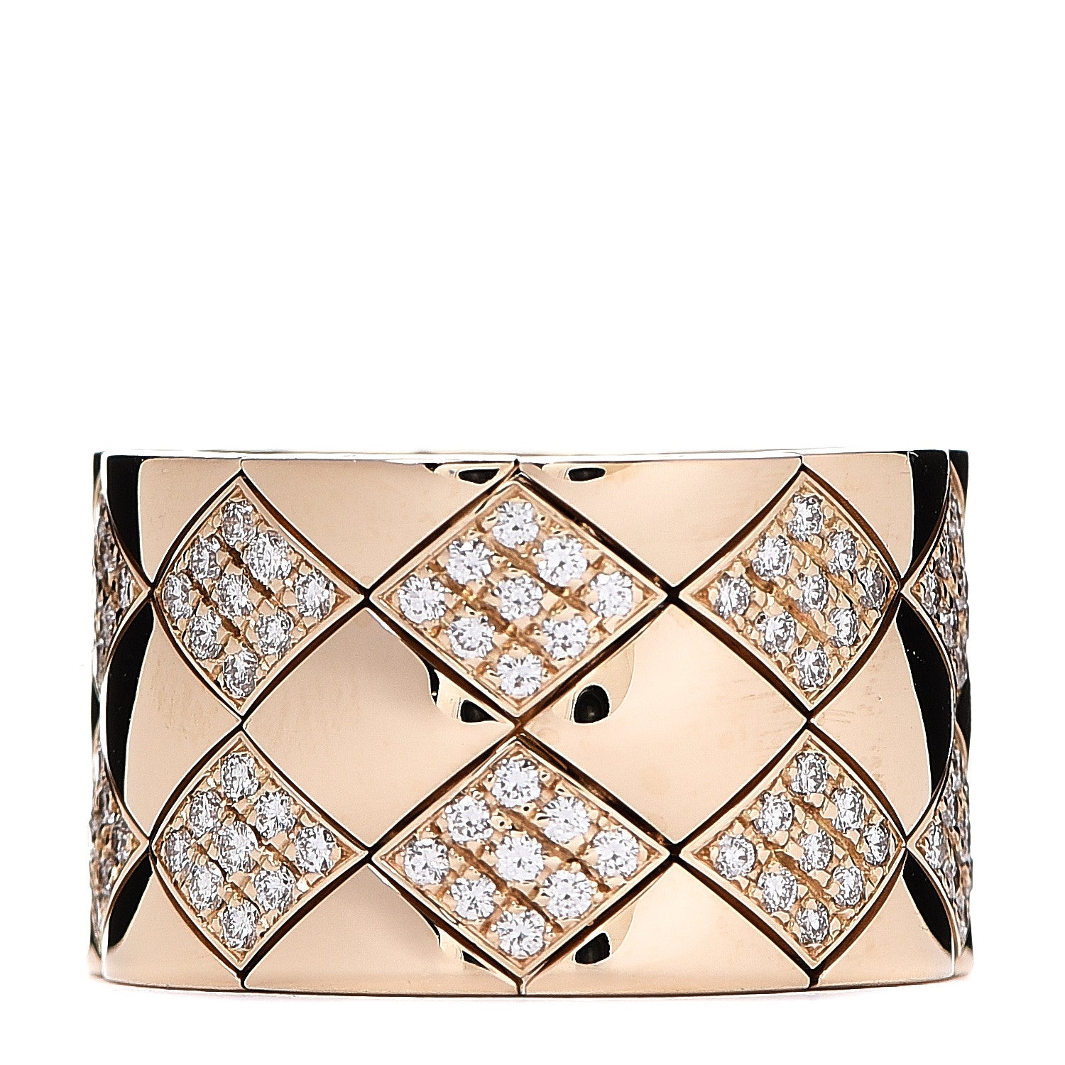 Chanel 18K Yellow Gold Diamond Matelasse Ring 55 7.25 1 of 3