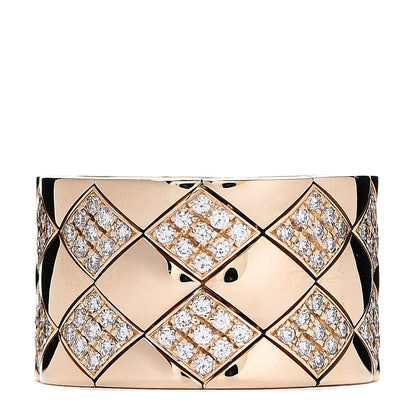 Chanel 18K Yellow Gold Diamond Matelasse Ring 55 7.25 1 of 3