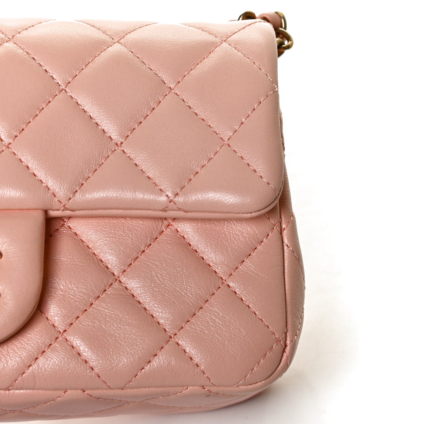 Lambskin Quilted Mini Rectangular Pearl Crush Flap Light Pink