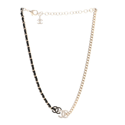Chanel Metal Calfskin Crystal Double CC Short Necklace Black Gold 3 of 7