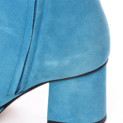 Gucci Kid Scamosciato GG Marmont Fringe 75mm Ankle Boots 35.5 New Bright Turquoise 10 of 12