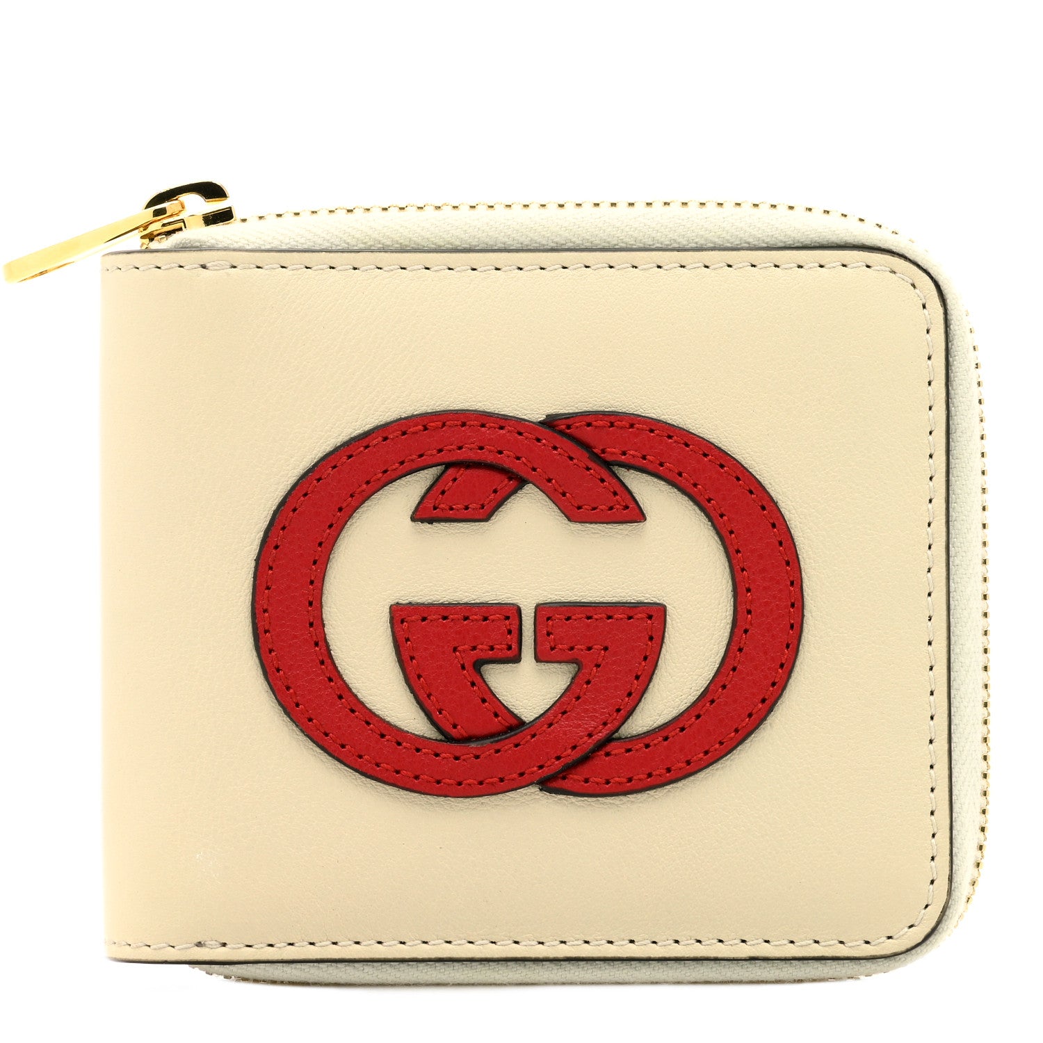 Gucci Vitello Eclipse Interlocking G Zip Around Card Case Wallet Mystic White Hibiscus Red 1 of 7