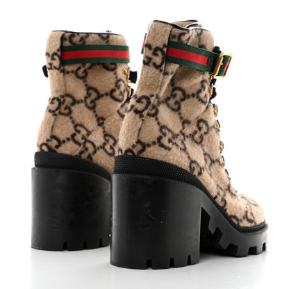 Gucci Covered Wool GG Monogram Womens Lace Up Combat Ankle Boots 36 Beige Ebony Black 4 of 8