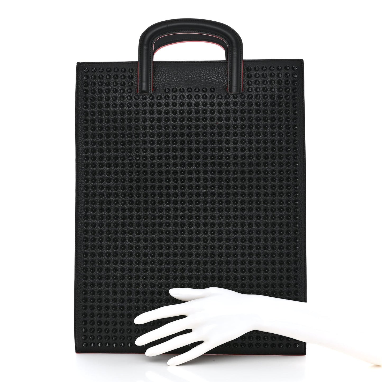 Calfskin Spiked Large Trictrac Portfolio Bag Black