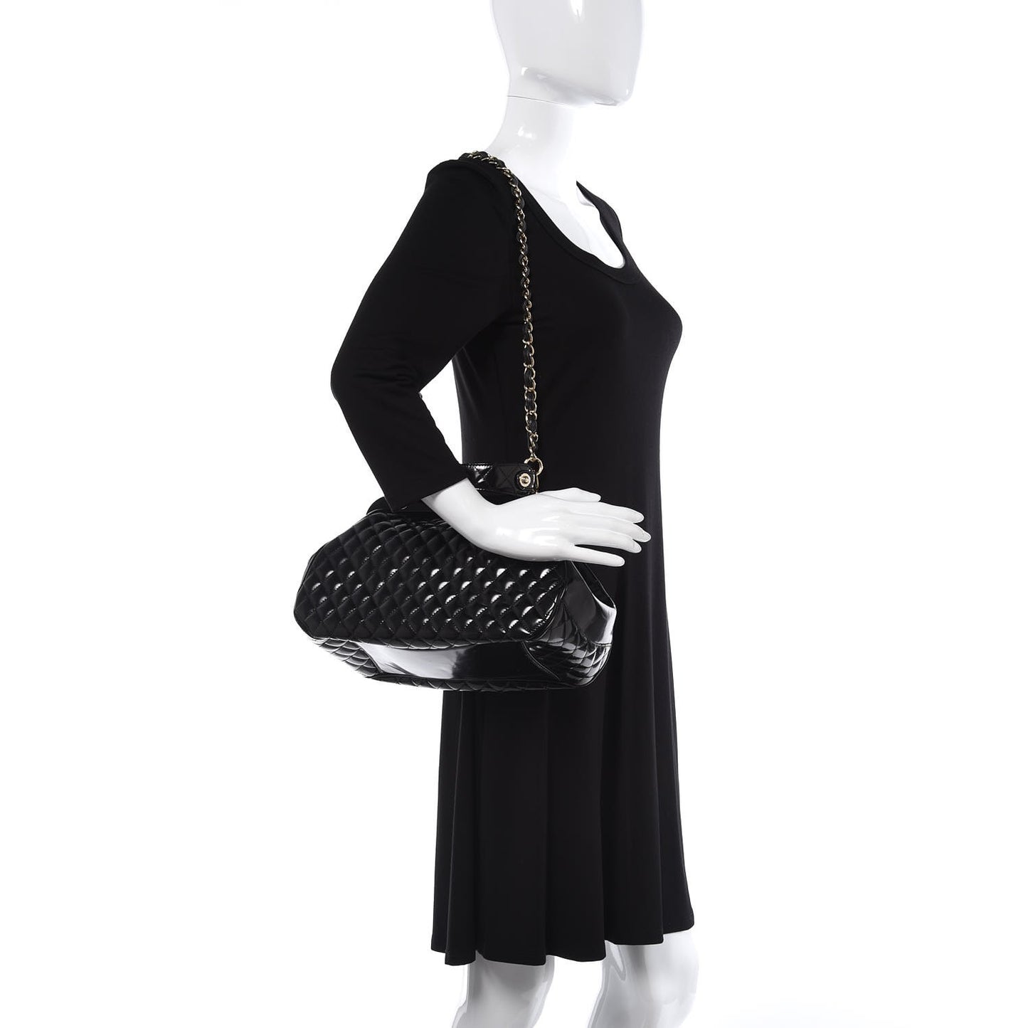 Glazed Calfskin Quilted Small Mademoiselle Frame Bag Black