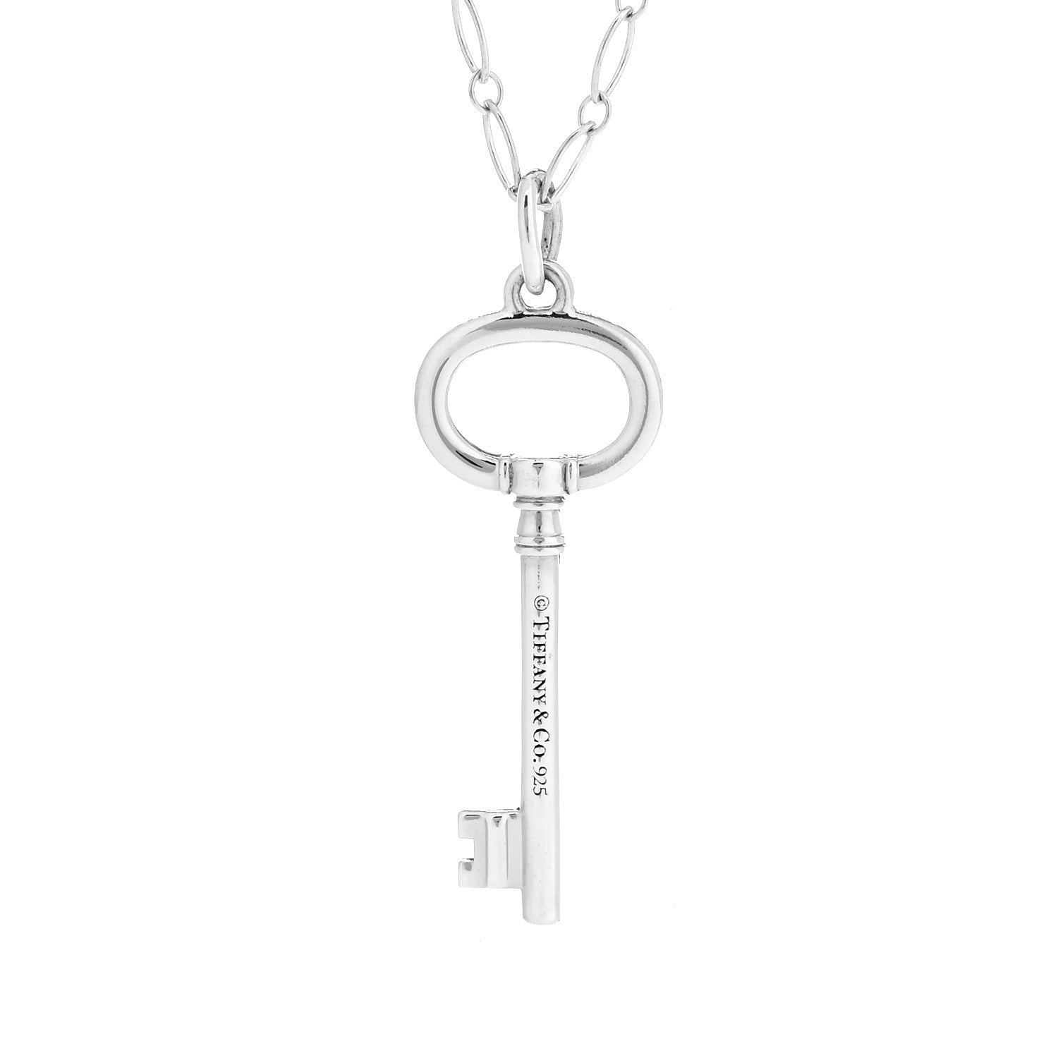 Tiffany Sterling Silver Oval Key Pendant Link Necklace 3 of 6
