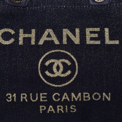 Chanel Lurex Canvas Small Deauville Tote Navy Blue Gold 10 of 11