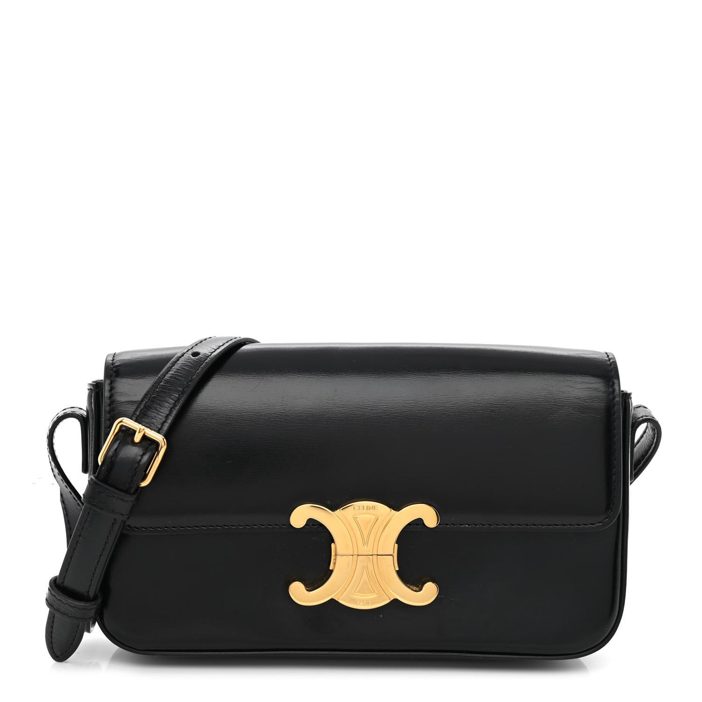 Shiny Calfskin Triomphe Shoulder Bag Black