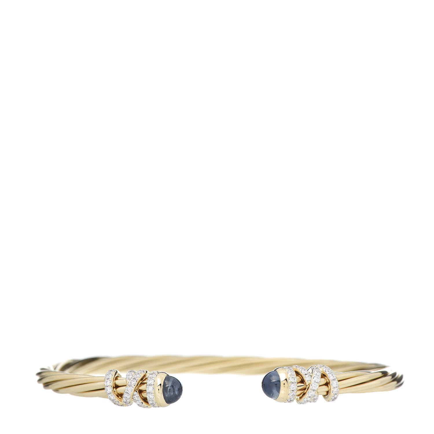 David Yurman 18K Yellow Gold Diamond Blue Sapphire Helena Cuff Bracelet 1 of 4