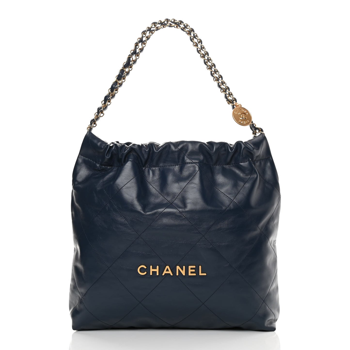 Shiny Calfskin Quilted Chanel 22 Navy Blue