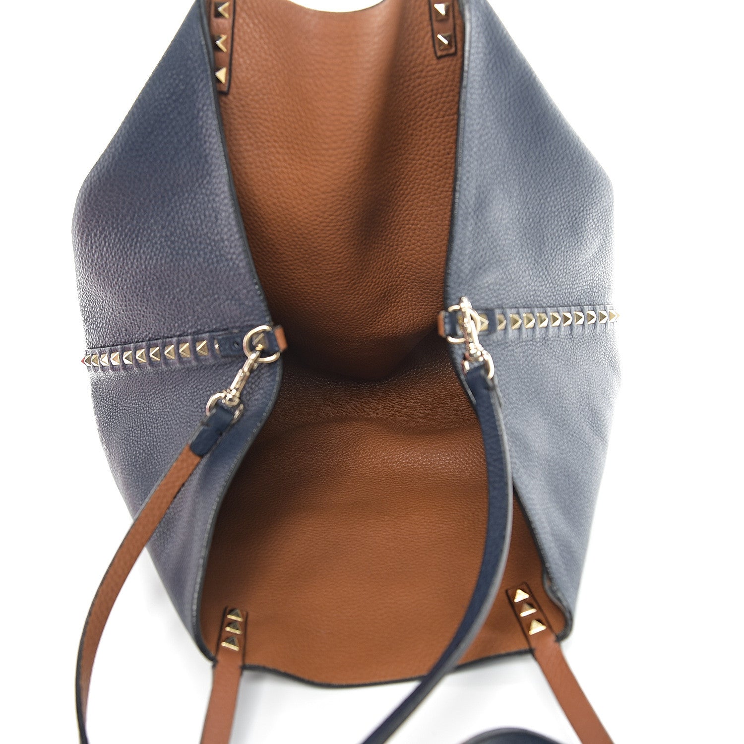 Valentino Garavani Pebbled Calfskin Large Rockstud Reversible Tote Light Cuir Marine 7 of 17