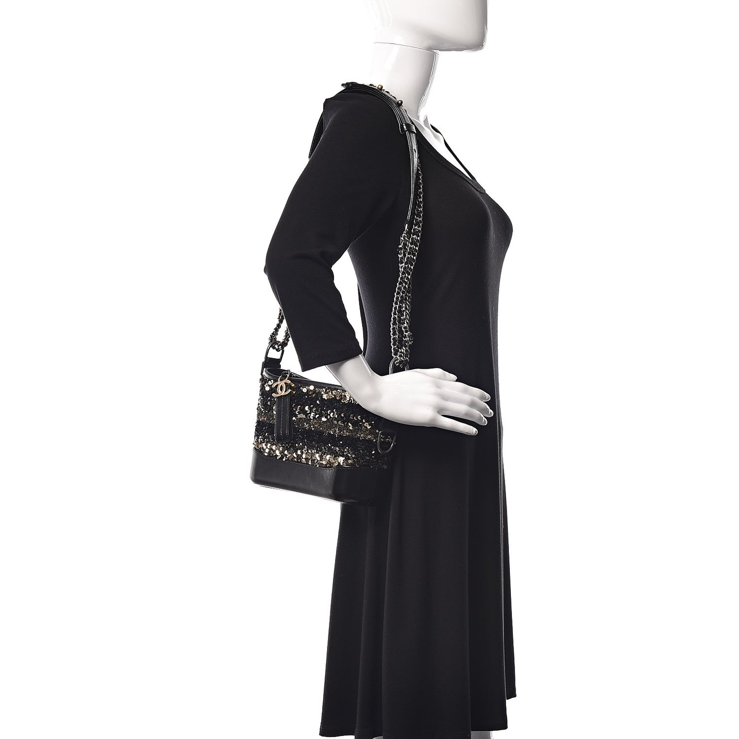 Sequin Calfskin Small Gabrielle Hobo Black Gold
