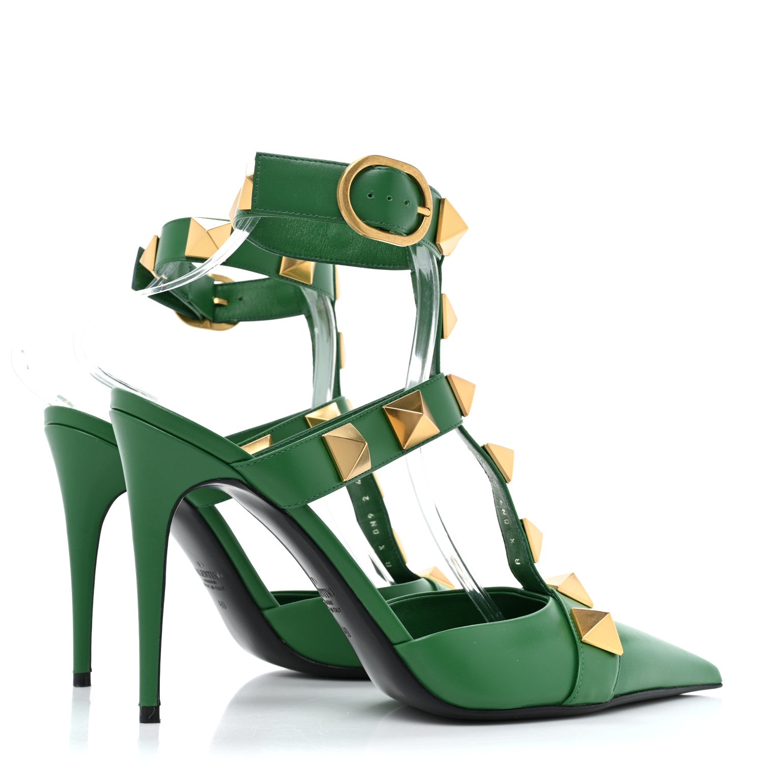 Valentino Garavani Calfskin Roman Stud Ankle Strap 100mm Pumps 40 Brilliant Green 4 of 11
