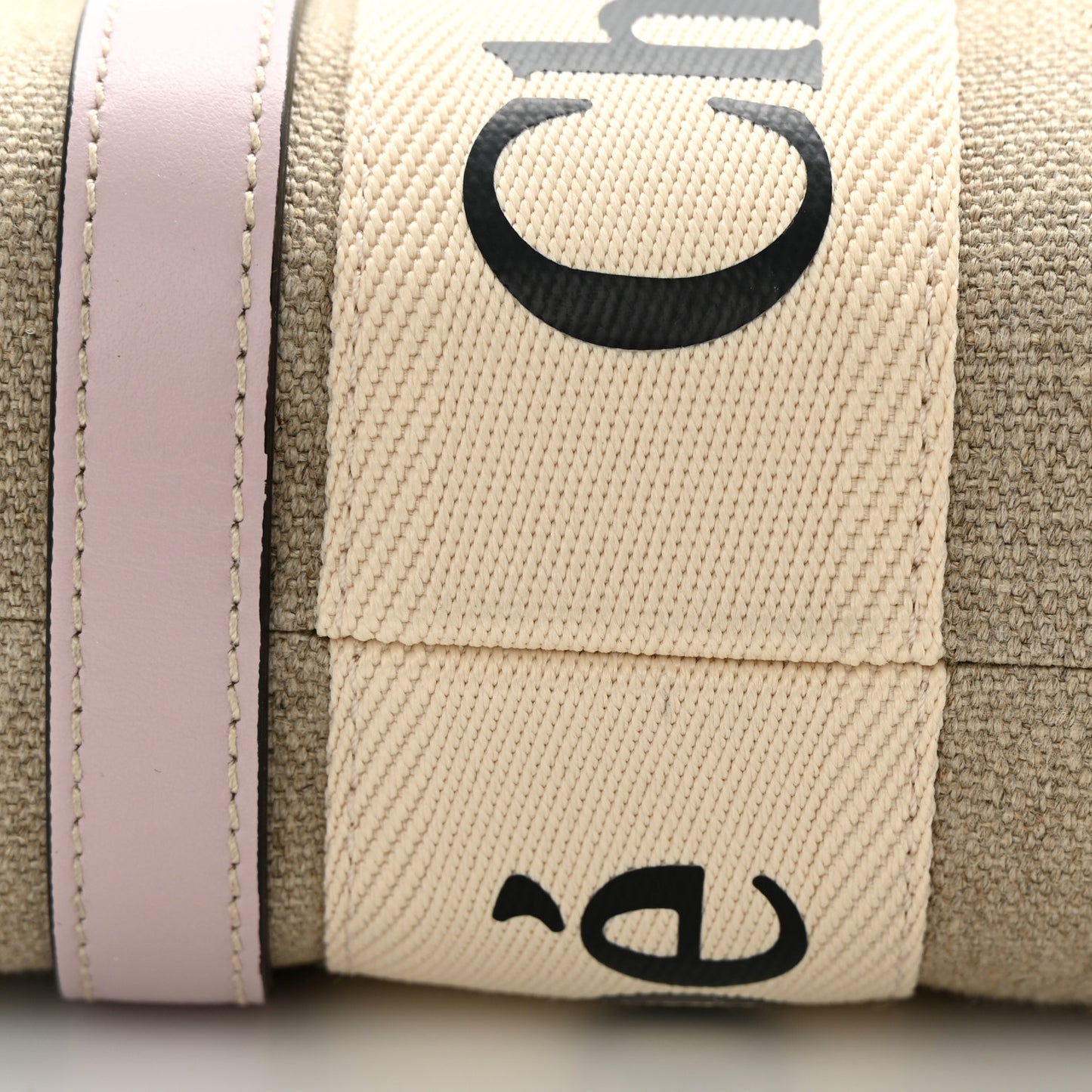 Linen Calfskin Small Woody Ribbon Tote With Strap White Pink